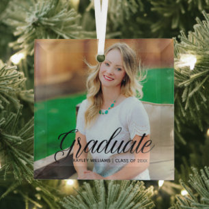 Elegant Graduate Custom Photo 2023 Graduation Glass Tree Decoration
