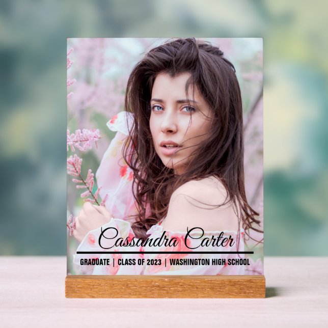 Elegant Graduate Custom Photo Announcement  Acrylic Sign (Neutral)
