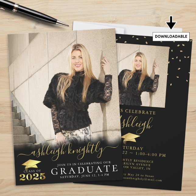 Elegant Graduate Fancy Script 2 Photos Gold 2025 Invitation (Creator Uploaded)
