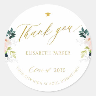 Elegant graduate gold script graduation thank you classic round sticker