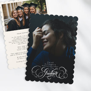 Elegant Graduate Lettering   Scalloped Graduation Invitation