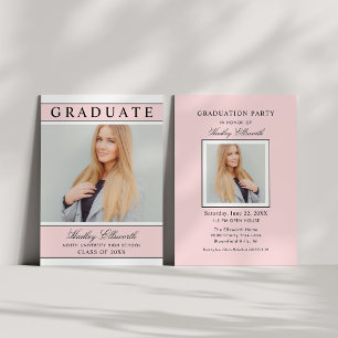 Elegant Graduate Light Pink Photo Graduation Invitation