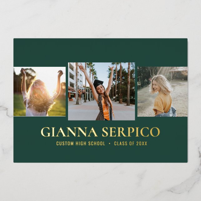 Elegant Graduate Name Foil Invitation in Green (Front)