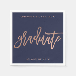 Elegant Graduate   Navy Blue and Faux Rose Gold Napkin