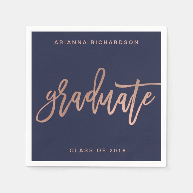 Elegant Graduate | Navy Blue and Faux Rose Gold Napkin (Front)