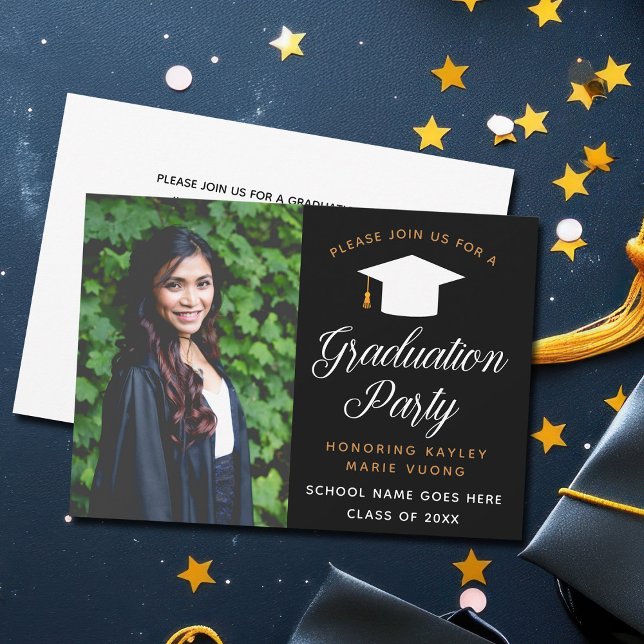 Elegant Graduate Photo 2023 Black Graduation Party Invitation (Creator Uploaded)