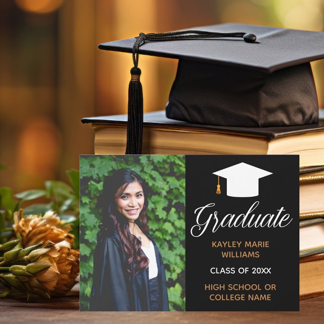 Elegant Graduate Photo Black Gold 2025 Graduation Announcement (Creator Uploaded)