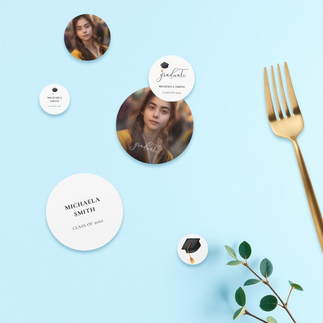 Elegant Graduate Photo Black Graduation Cap Confetti (Creator Uploaded)