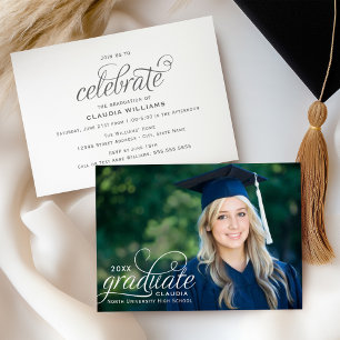 Elegant Graduate Photo Calligraphy Graduation Invitation