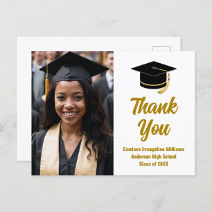 Elegant Graduate Photo Gold Script Thank You Postcard