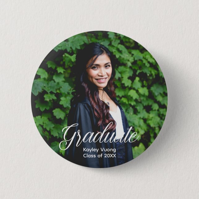 Elegant Graduate Photo Personalized Graduation 6 Cm Round Badge (Front)