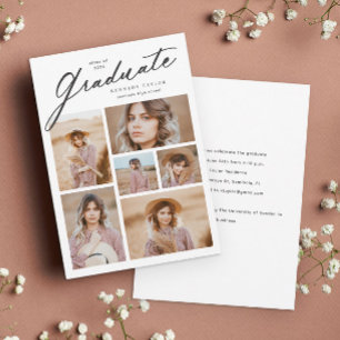 Elegant Graduate Script 6 photo collage Graduation Invitation