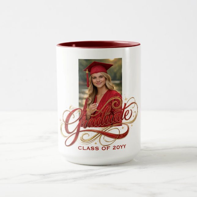 Elegant Graduate Script Artwork with Photo Feature Mug (Center)