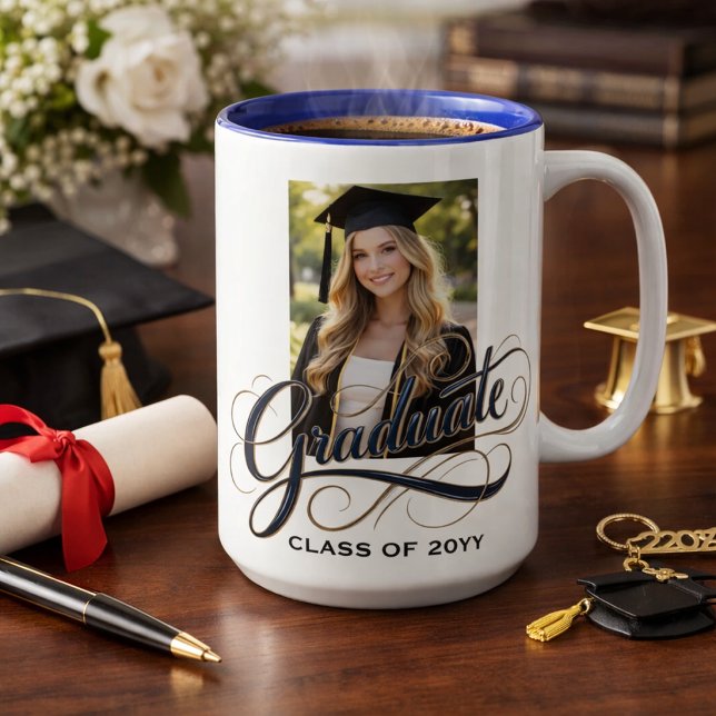 Elegant Graduate Script Artwork with Photo Feature Mug (Creator Uploaded)