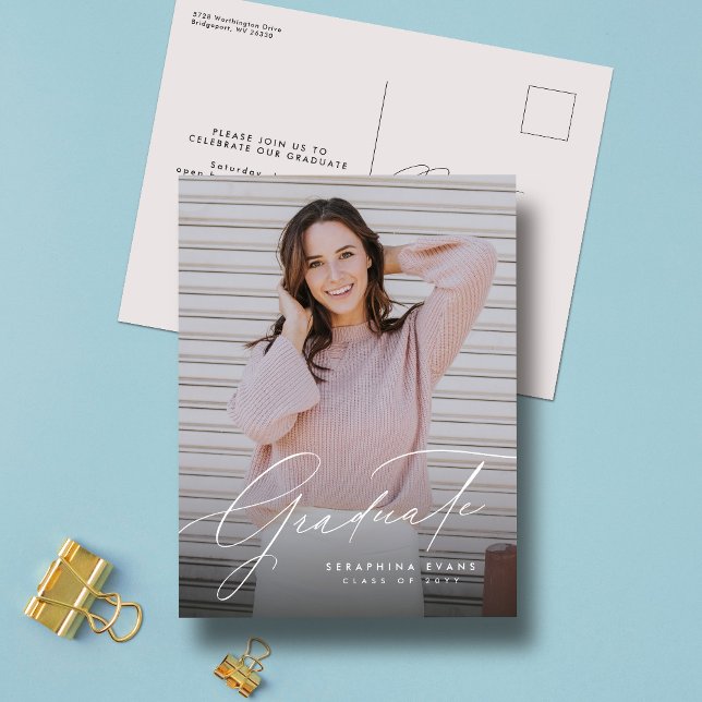 Elegant graduate simple one photo graduation postcard (Creator Uploaded)