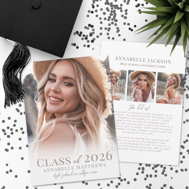 Elegant Graduate Simple Photo Collage Graduation Announcement (Elegant Graduate Simple Photo Collage Graduation Announcement)