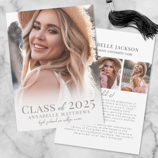 Elegant Graduate Simple Photo Collage Graduation Announcement (Elegant Graduate Simple Photo Collage Graduation Announcement)