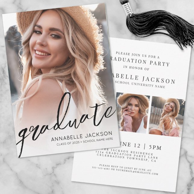 Elegant Graduate Simple Stylish Photo Graduation Invitation (Elegant Graduate Simple Stylish Photo Graduation Invitation)