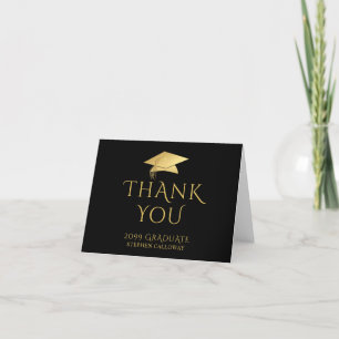 Elegant Graduate Thank You Black Faux Gold Cap