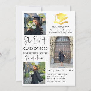 Elegant Graduate three photo modern graduation  Invitation