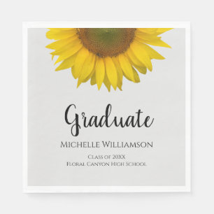 Elegant Graduate Yellow Sunflower Graduation Grey Napkin