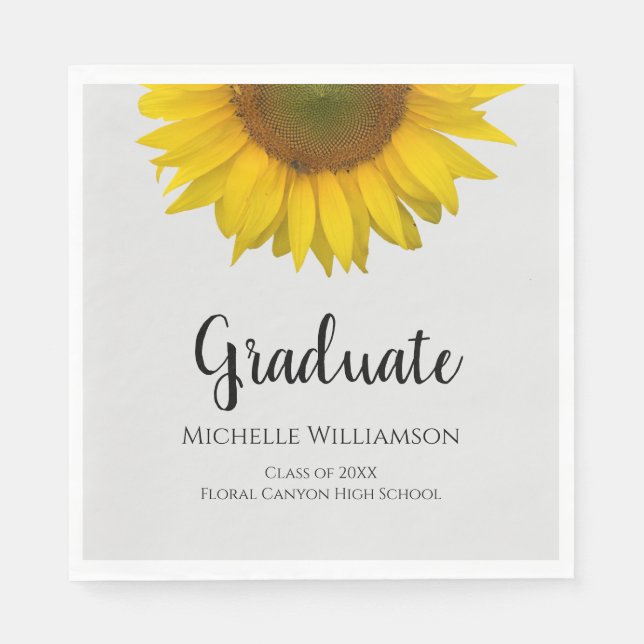 Elegant Graduate Yellow Sunflower Graduation Grey Napkin (Front)