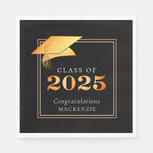 Elegant Graduation 2025 Faux Metallic Orange Black Napkin
