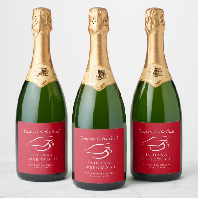 Elegant Graduation 2025 Script Red Grad Party Sparkling Wine Label (Bottles)
