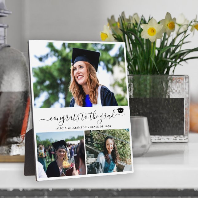 Elegant graduation 3 photo collage graduate plaque (Creator Uploaded)
