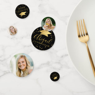 Elegant Graduation 3 Photos Gold Custom Colour Confetti