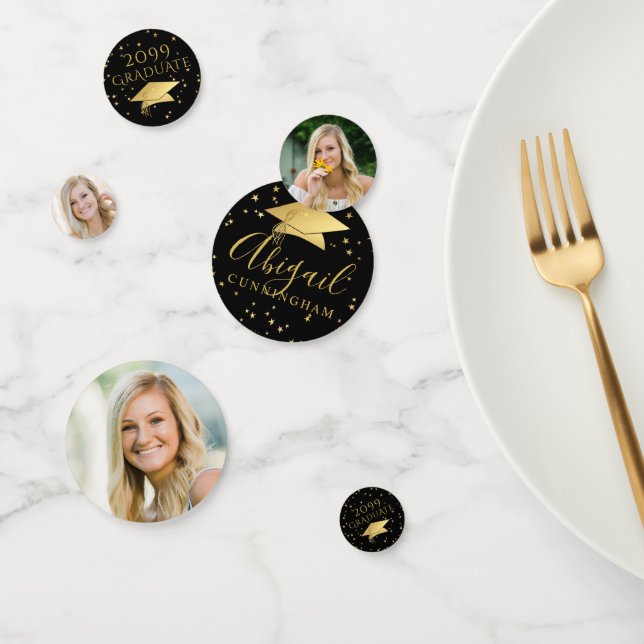 Elegant Graduation 3 Photos Gold Custom Colour Confetti (Group)