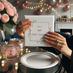 Elegant Graduation Black and white Floral Border Napkin