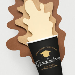 Elegant Graduation Black Gold Custom Party Paper Cups