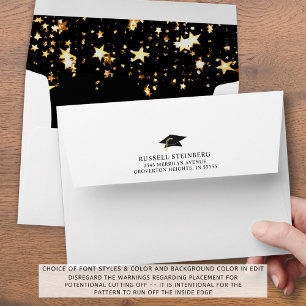 Elegant Graduation Black Gold Stars Return Address Envelope