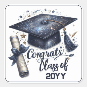 Elegant Graduation Cap and Diploma Square Sticker
