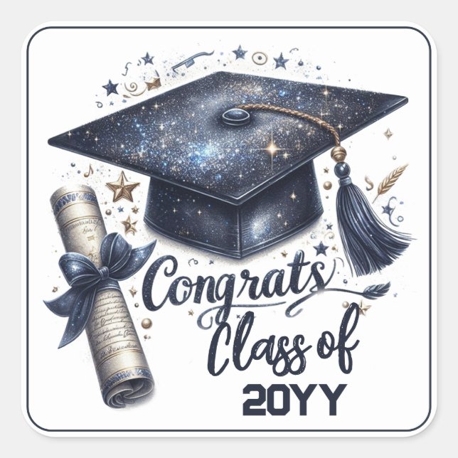 Elegant Graduation Cap and Diploma Square Sticker (Front)