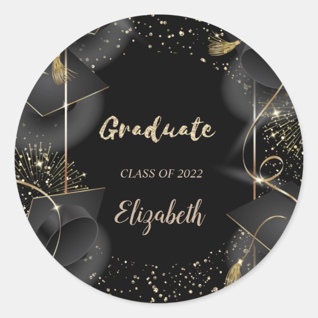 Elegant Graduation Cap,Confetti  Classic Round Sticker (Front)