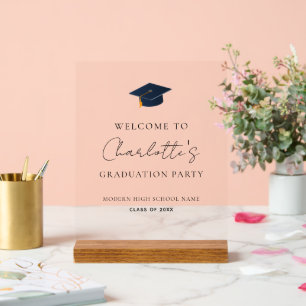 Elegant Graduation Cap & Custom Name Acrylic Sign