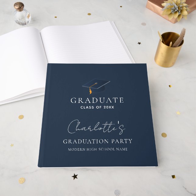 Elegant Graduation Cap & Custom Name Guest Book (Front Open)