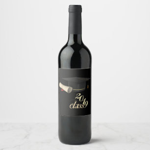Elegant Graduation Cap, Diploma, Class 2019 Wine Label