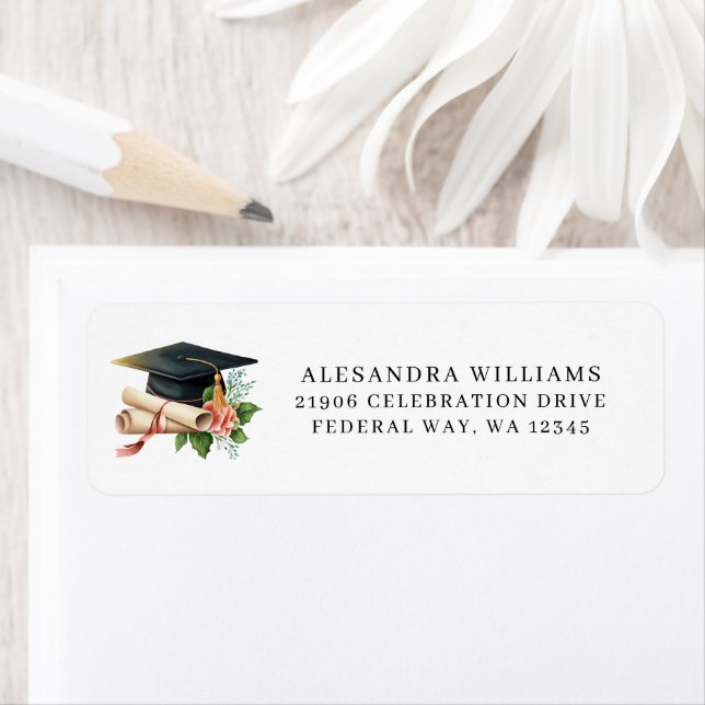 Elegant Graduation Cap & Diploma Return Address (Insitu)