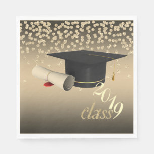 Elegant  Graduation Cap, Gold Diamonds Class 2019 Napkin