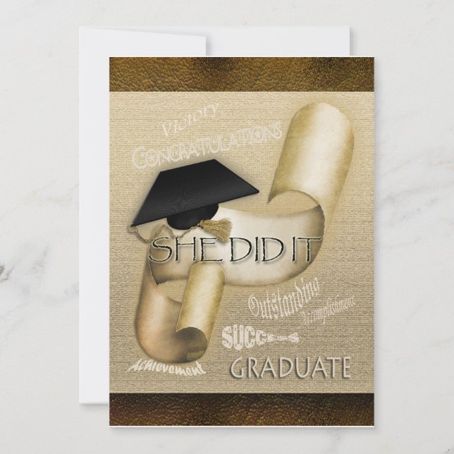 Elegant graduation cap scroll women invitation (Front)