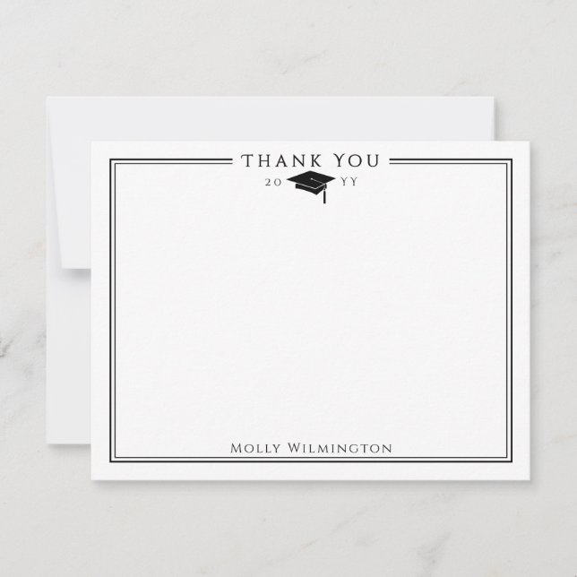 Elegant Graduation Cap & Tassel Black & White Thank You Card (Front)