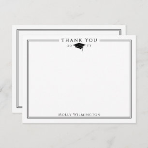 Elegant Graduation Cap & Tassel Black & White Thank You Card