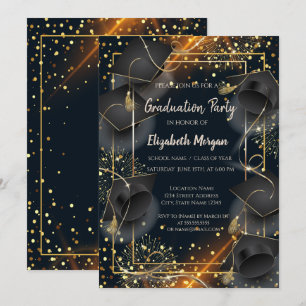 Elegant Graduation Caps Dots Graduation Party  Invitation