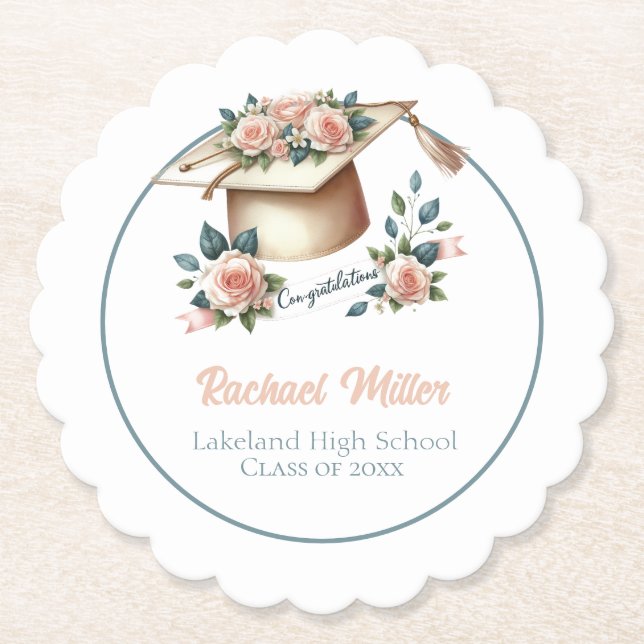 Elegant Graduation Celebration Design Paper Coaster (Front)