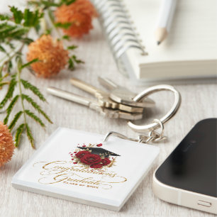 Elegant Graduation Celebration • Gold Script Key Ring