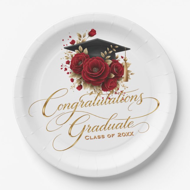 Elegant Graduation Celebration • Gold Script  Paper Plate (Front)