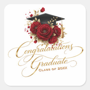 Elegant Graduation Celebration • Gold Script Square Sticker